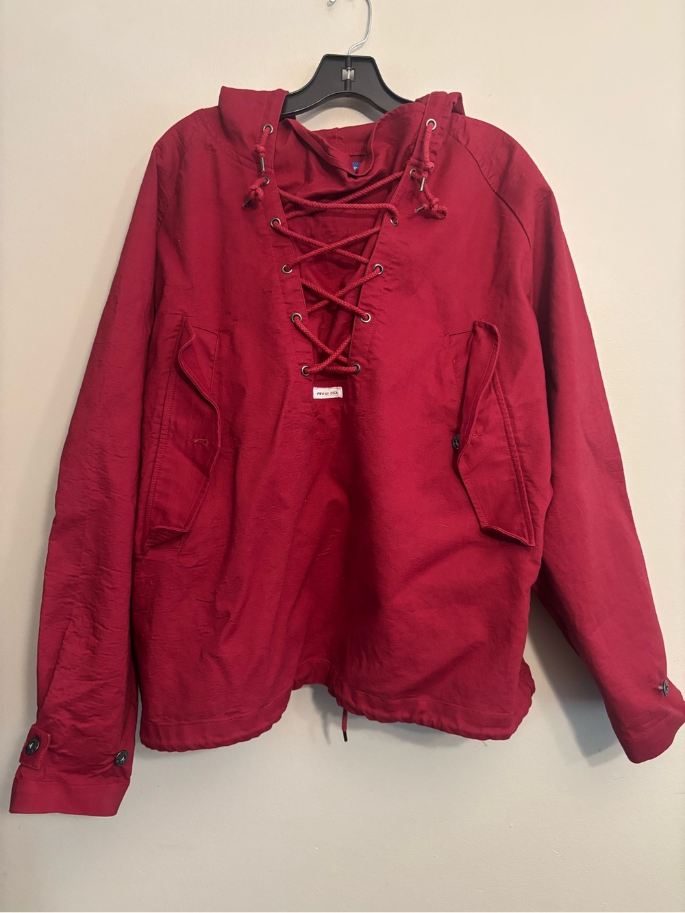 Unbranded Red Lace-Up Hooded Shirt Jacket